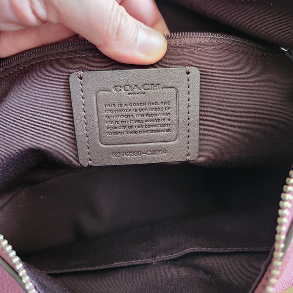 COACH Mauve Pink Leather Shoulder Hobo with Dark Plum Trim - Picture 3 of 5